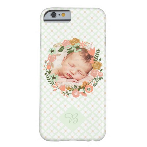 Girly Mint Floral Wreath Photo Personalized Barely There iPhone 6 Case