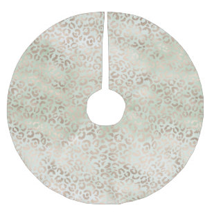 Girly Mint Glam Gold Leopard Print Watercolor Brushed Polyester Tree Skirt