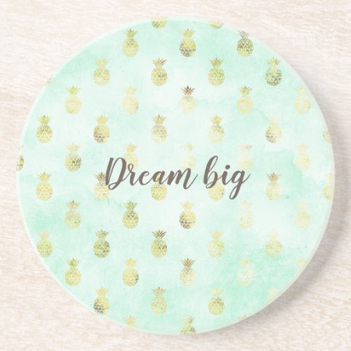 Girly Mint Glam Gold Tropical Pineapples Coaster