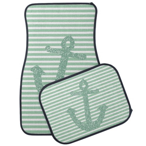 Girly Mint Glitter Anchor Car Floor Mat