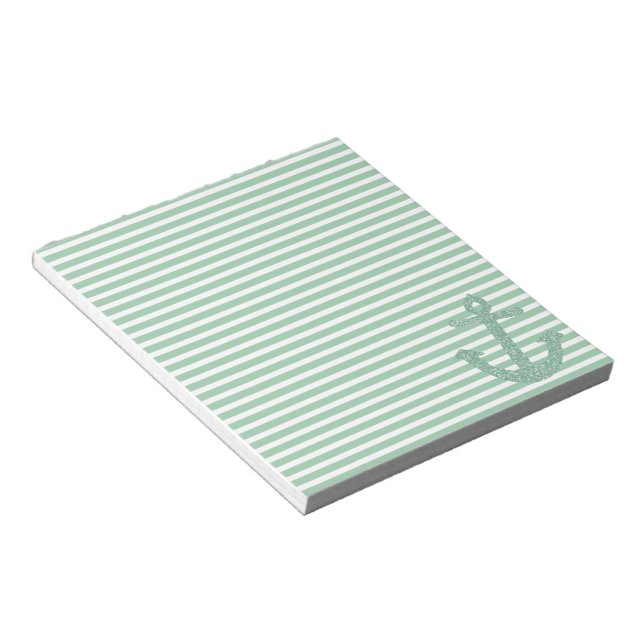 Girly Mint Glitter Anchor Notepad (Angled)