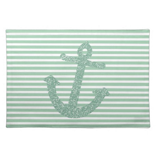 Girly Mint Glitter Anchor Placemat