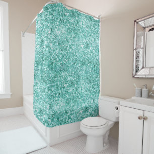 Girly Mint Glitter Confetti Shower Curtain