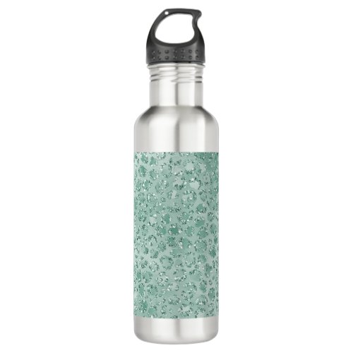 Girly Mint Glitter Glitz Leopard print Stainless Steel Water Bottle