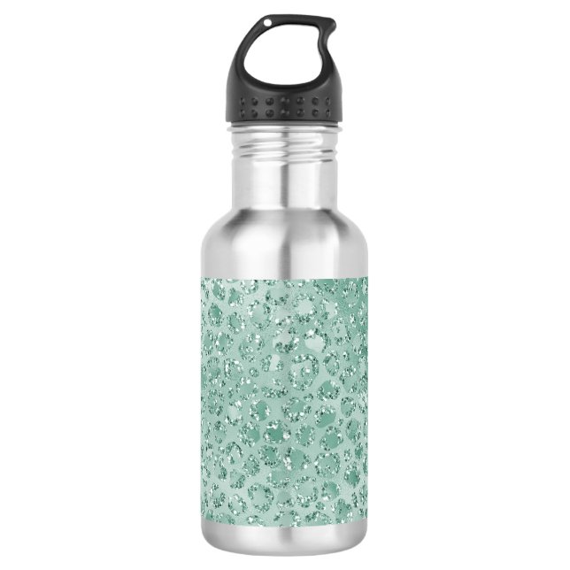 Girly Mint Glitter Glitz Leopard print Stainless Steel Water Bottle (Front)