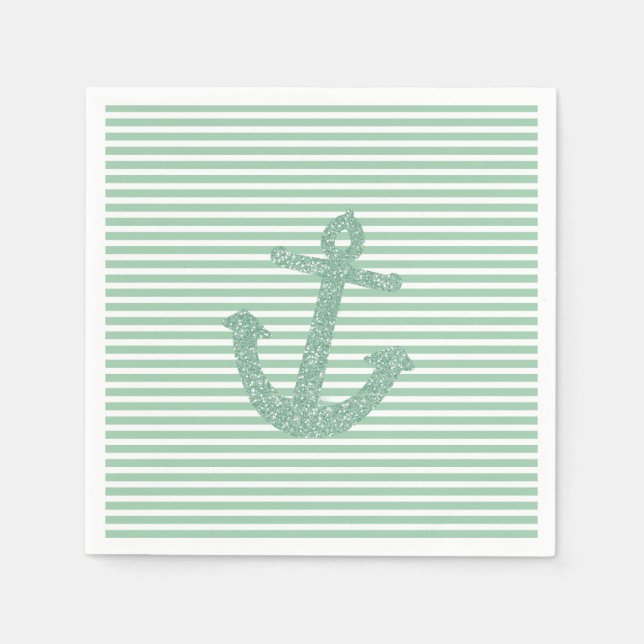 Girly Mint Glitter Nautical Anchor Bridal Shower Napkins (Front)
