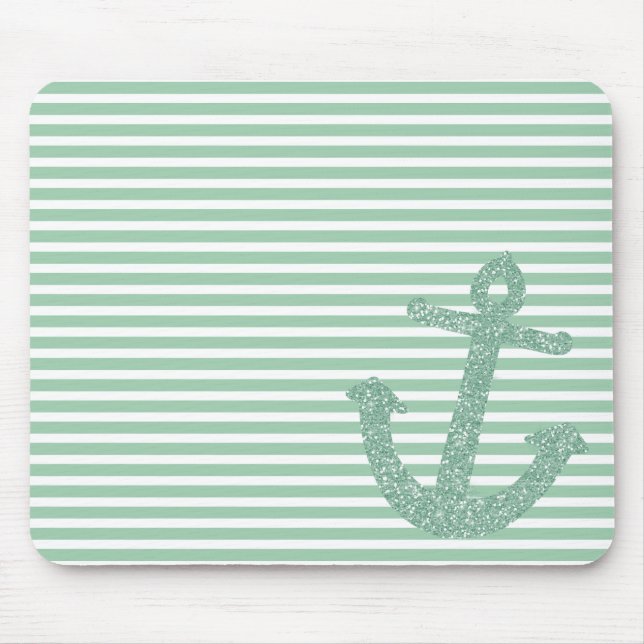 Girly Mint Glitter Nautical Anchor Mouse Pad (Front)