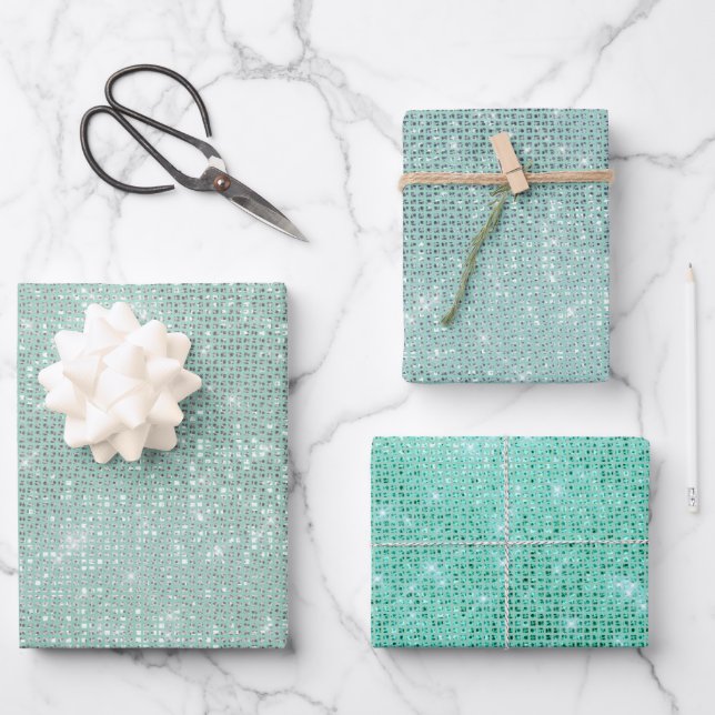 Girly Mint Glitzy Sparkle  Wrapping Paper Sheets (Front)