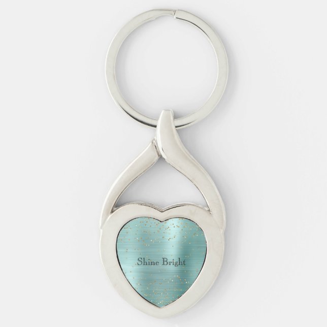 Girly Mint Gold Glam Sparkle Confetti Keychain (Front)