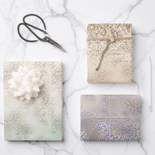 Girly Mint Gold Ombre Leopard Print Wrapping Paper Sheets