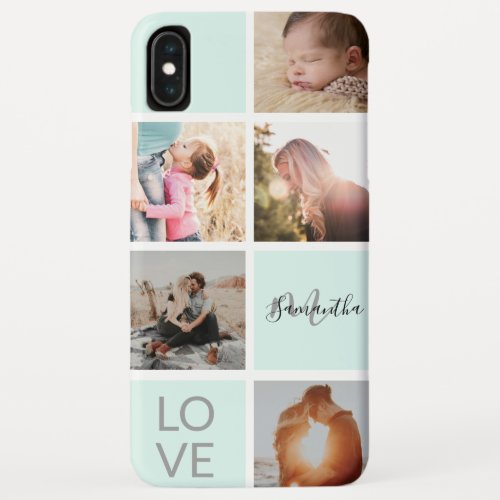 girly mint green monogram love photo collage grid iPhone XS max case