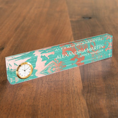 Girly Mint Green Pink Gold Metallic  Desk Name Plate