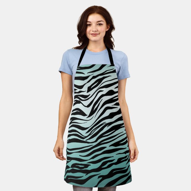 Girly Mint Ombre Black Zebra Print Apron (Worn)