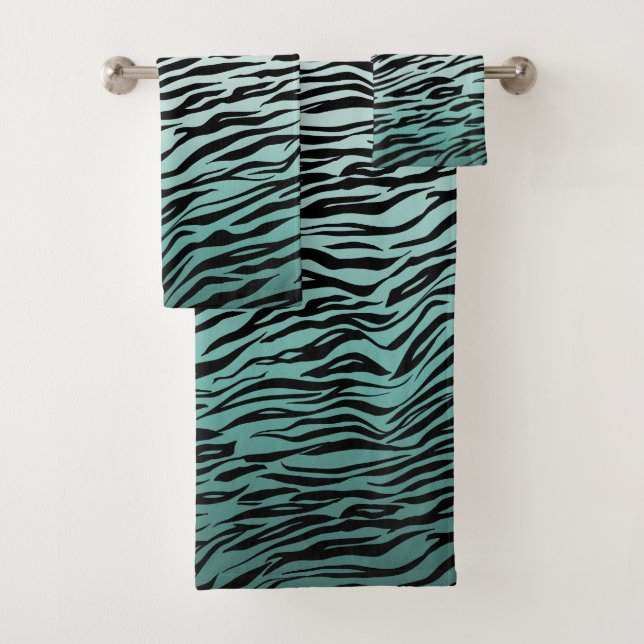 Girly Mint Ombre Black Zebra Print Bath Towel Set (Insitu)