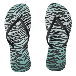 Girly Mint Ombre Black Zebra Print Flip Flops