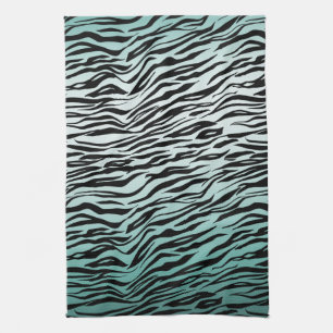 Girly Mint Ombre Black Zebra Print Kitchen Towel