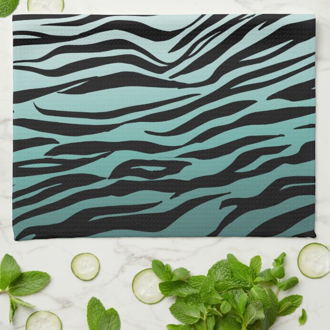Girly Mint Ombre Black Zebra Print Kitchen Towel (Folded)