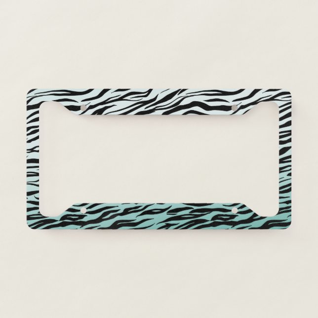 Girly Mint Ombre Black Zebra Print License Plate Frame (Front)