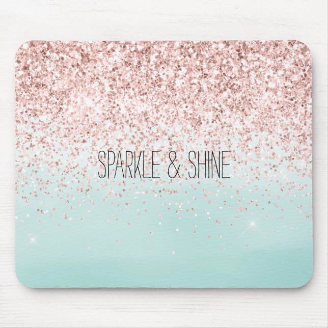 Girly Mint Ombre Glam Pink Glitter Mouse Pad (Front)