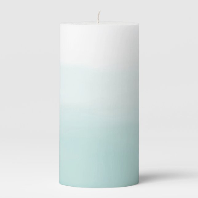 Girly Mint Ombre Watercolor Pillar Candle (Front)