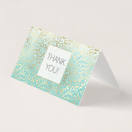 Girly Mint Watercolor Gold Leopard Print Thank you