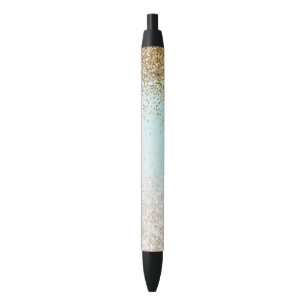 Girly Mint Watercolor Ombre Gold Glitzy Glitter Pen