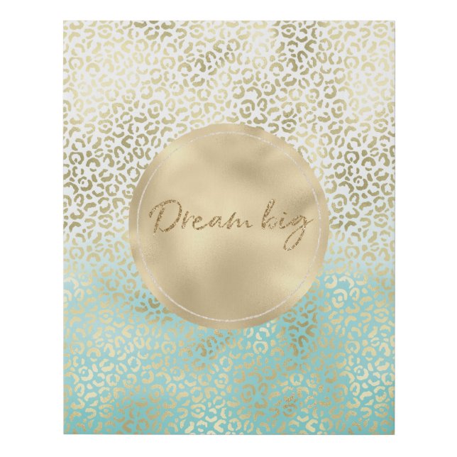 Girly Mint Watercolor Ombre Gold Leopard Print (Front)
