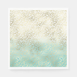 Girly Mint Watercolor Ombre Gold Leopard Print Napkins