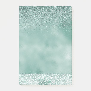 Girly Mint White Leopard Print Glitter Post-it Notes