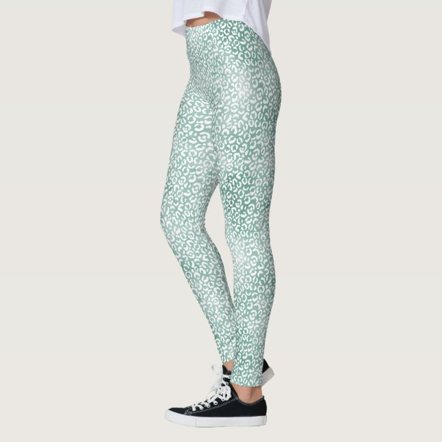 Girly Mint White Leopard Print Leggings (Left)