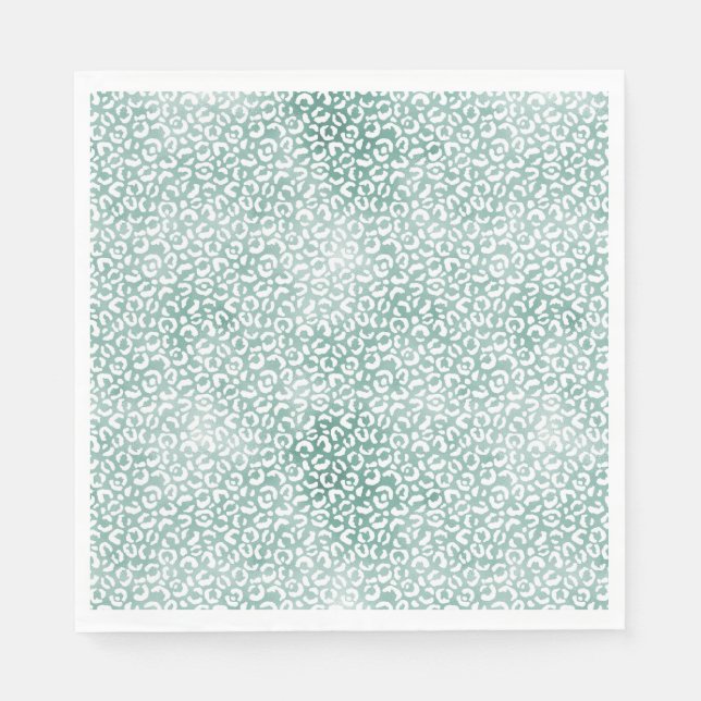 Girly Mint White Leopard Print Napkins (Front)