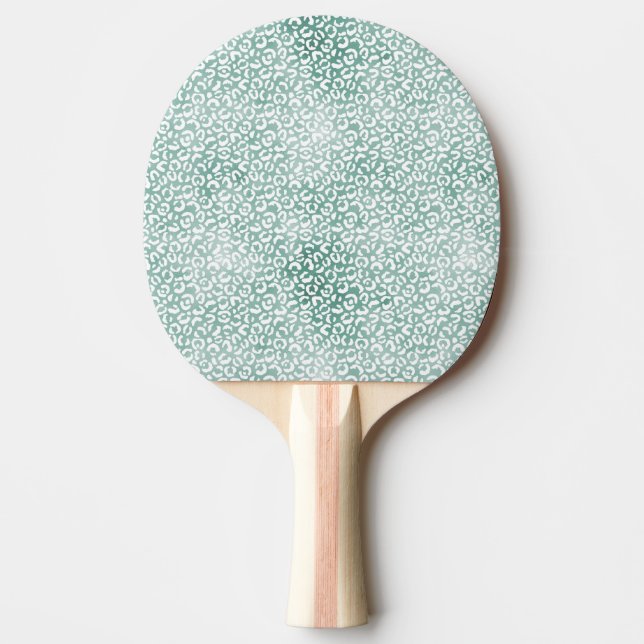 Girly Mint White Leopard Print Ping Pong Paddle (Front)