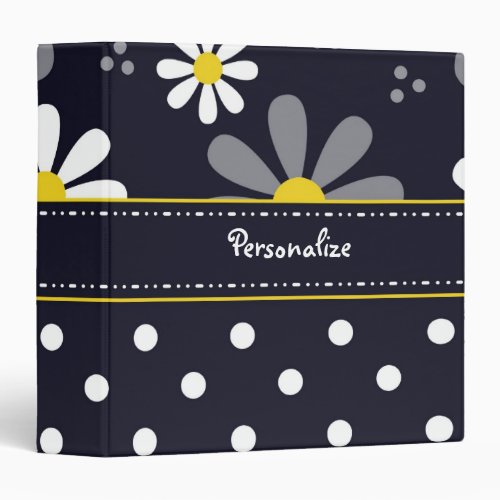 Girly Mod Daisies and Polka Dots With Name 3 Ring Binder