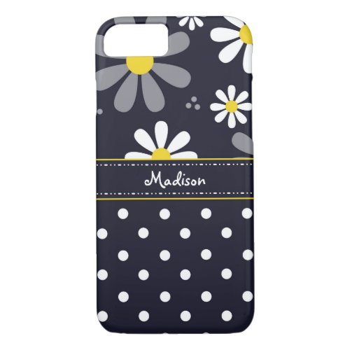 Girly Mod Daisies and Polka Dots With Name iPhone 87 Case