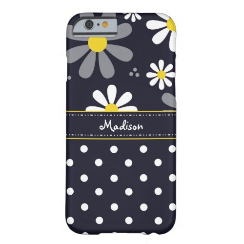 Girly Mod Daisies and Polka Dots With Name Barely There iPhone 6 Case