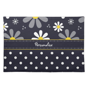 Girly Mod Daisies and Polka Dots With Name Cloth Placemat