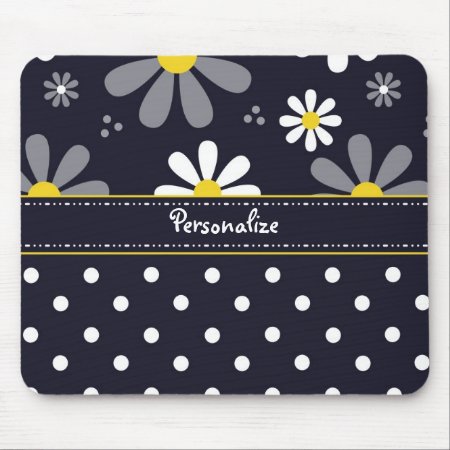 Girly Mod Daisies And Polka Dots With Name Mouse Pad
