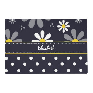 Girly Mod Daisies and Polka Dots With Name Placemat