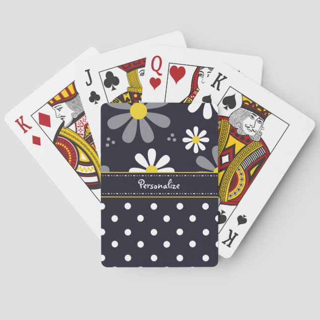 Girly Mod Daisies and Polka Dots With Name Poker Cards (Back)