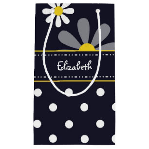 Girly Mod Daisies and Polka Dots With Name Small Gift Bag