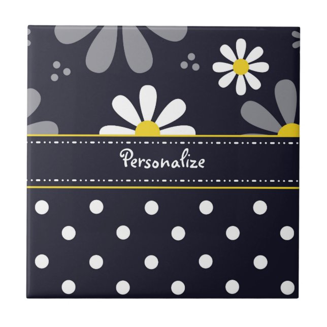 Girly Mod Daisies and Polka Dots With Name Tile (Front)