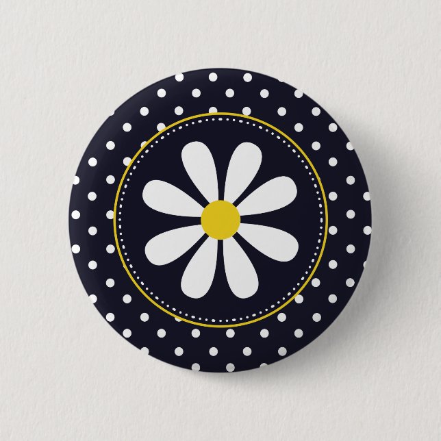 Girly Mod Daisy and Polka Dots Pinback Button (Front)