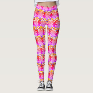 Girly Modern Abstract Pink Gradient Rays Fireworks Leggings