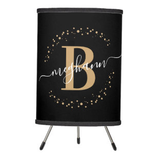 Girly Modern Black Gold Name Script Monogrammed Tripod Lamp