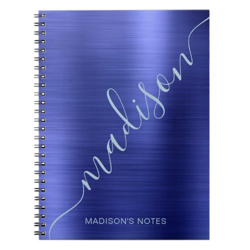 Girly Modern Blue Metallic Monogram Signature Notebook