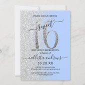 Girly Modern Blue Silver Glitter Ombre Sweet 16 Invitation (Front)