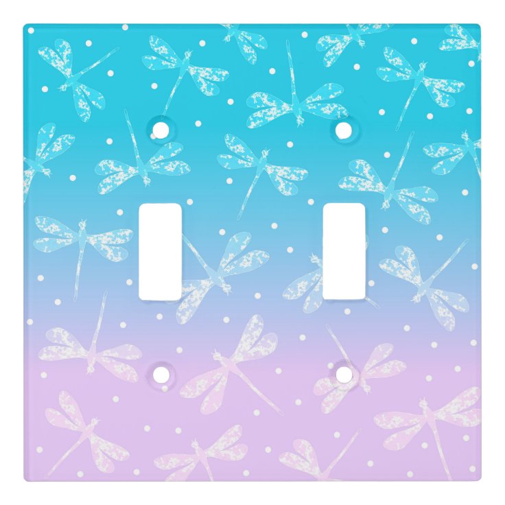 Girly modern blush pink aqua ombre dragonflies light switch cover Zazzle