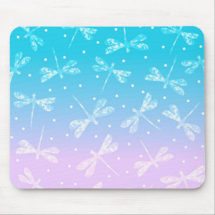 Girly modern blush pink aqua ombre dragonflies mouse pad