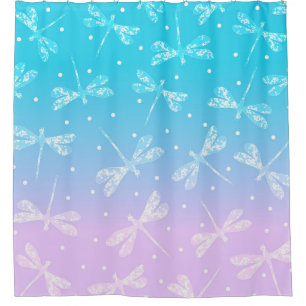 Girly modern blush pink aqua ombre dragonflies shower curtain
