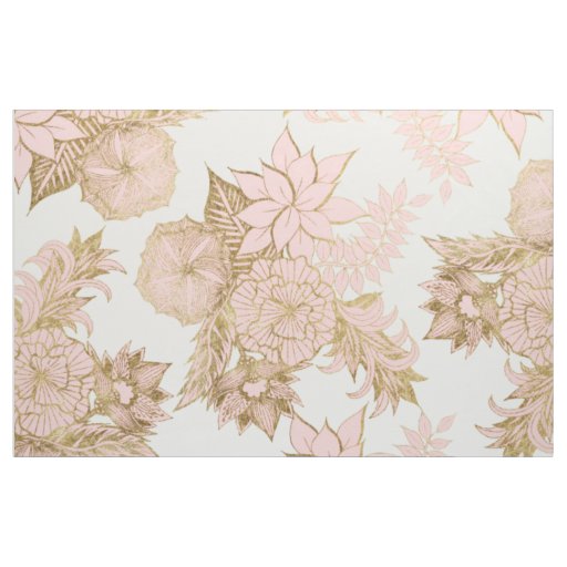 Girly Modern Blush Pink White Gold Floral Fabric